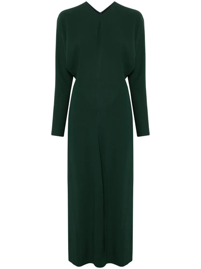 Long-Sleeve Draped Midi Dress