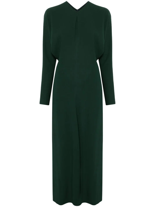 Long-Sleeve Draped Midi Dress