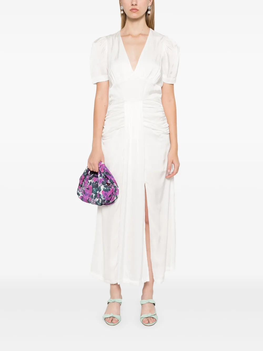 Satin V-Neck Midi Dress