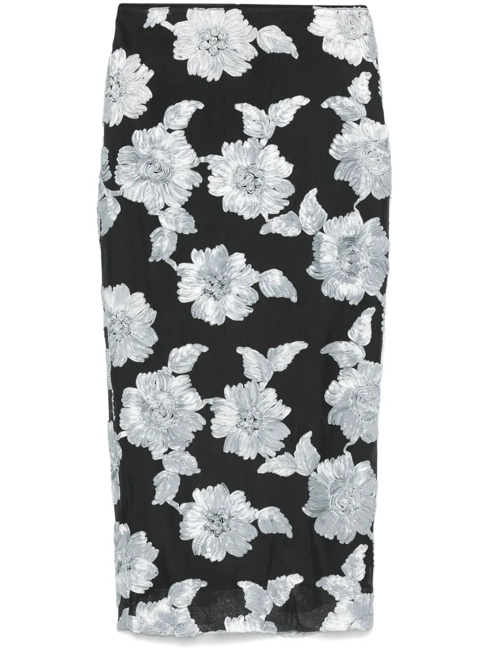 Floral-Mesh Pencil Skirt