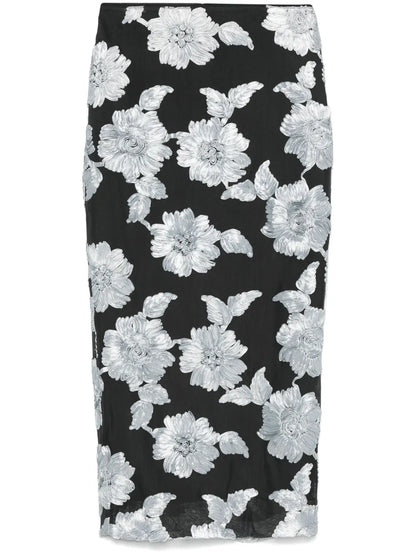 Floral-Mesh Pencil Skirt