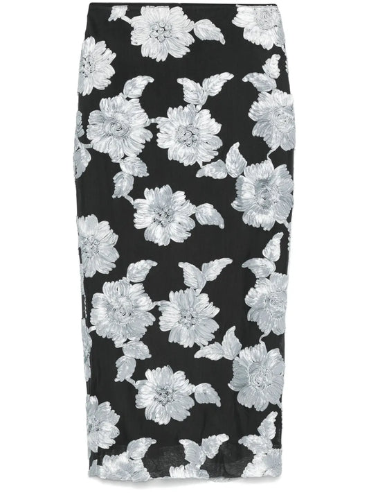Floral-Mesh Pencil Skirt