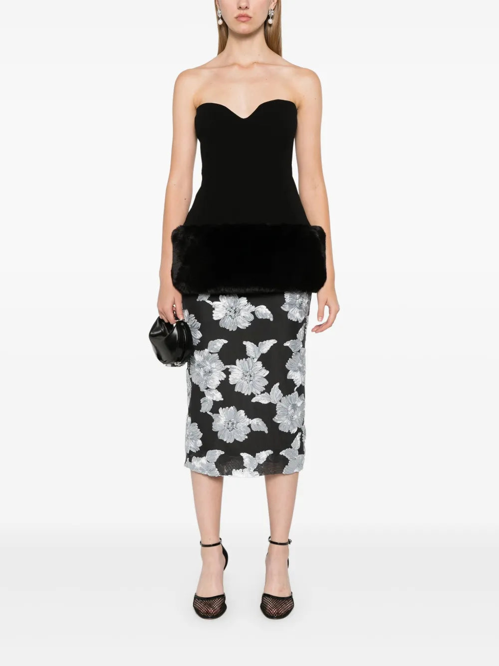 Floral-Mesh Pencil Skirt
