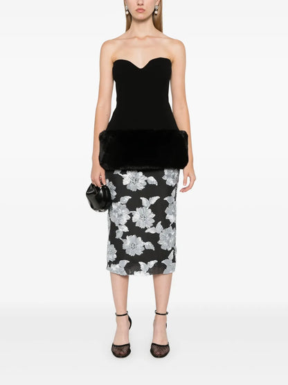 Floral-Mesh Pencil Skirt