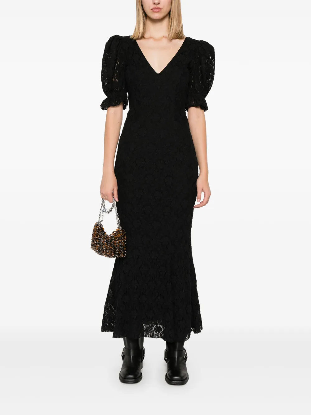 Lace Puff-Sleeves Maxi Dress
