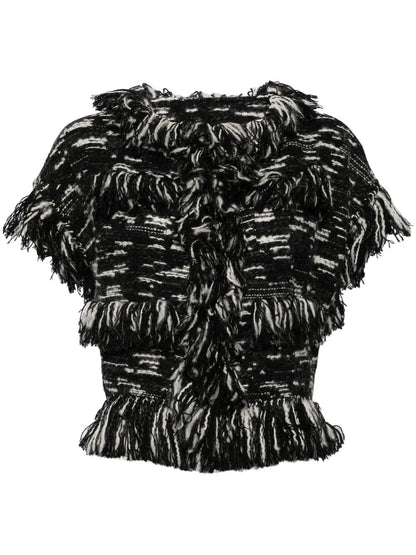 Fringed-Edge Knitted Jacket