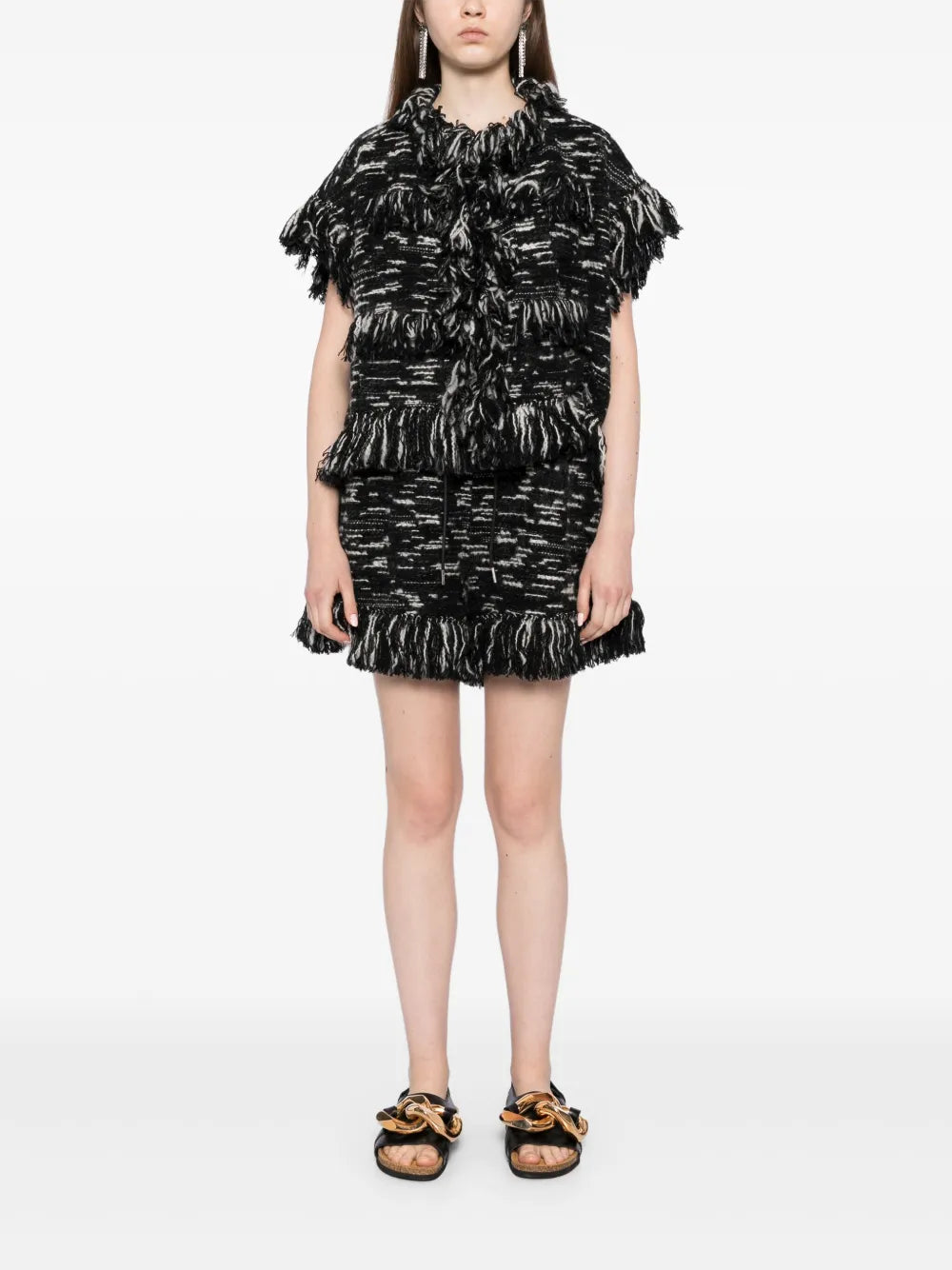 Fringed-Edge Knitted Jacket