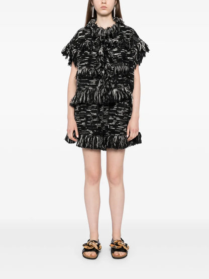 Fringed-Edge Knitted Jacket