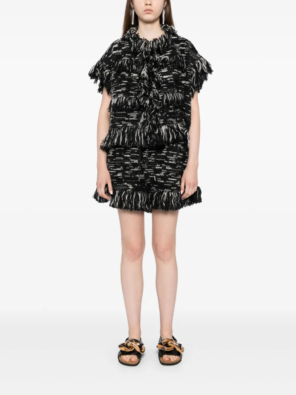 Fringed-Edge Knitted Shorts