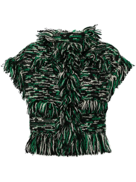 Fringed-Edge Knitted Jacket