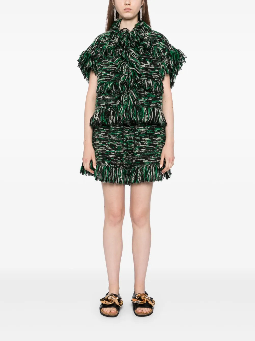 Fringed-Edge Knitted Jacket