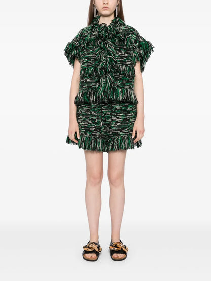 Fringed-Edge Knitted Jacket