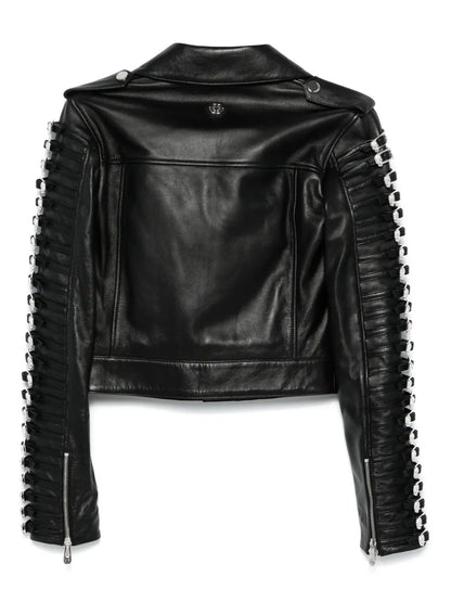 Crystal-Buckle Biker Jacket