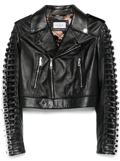 Crystal-Buckle Biker Jacket