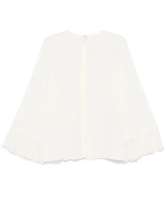 Crepe-De-Chine Collarless Blouse