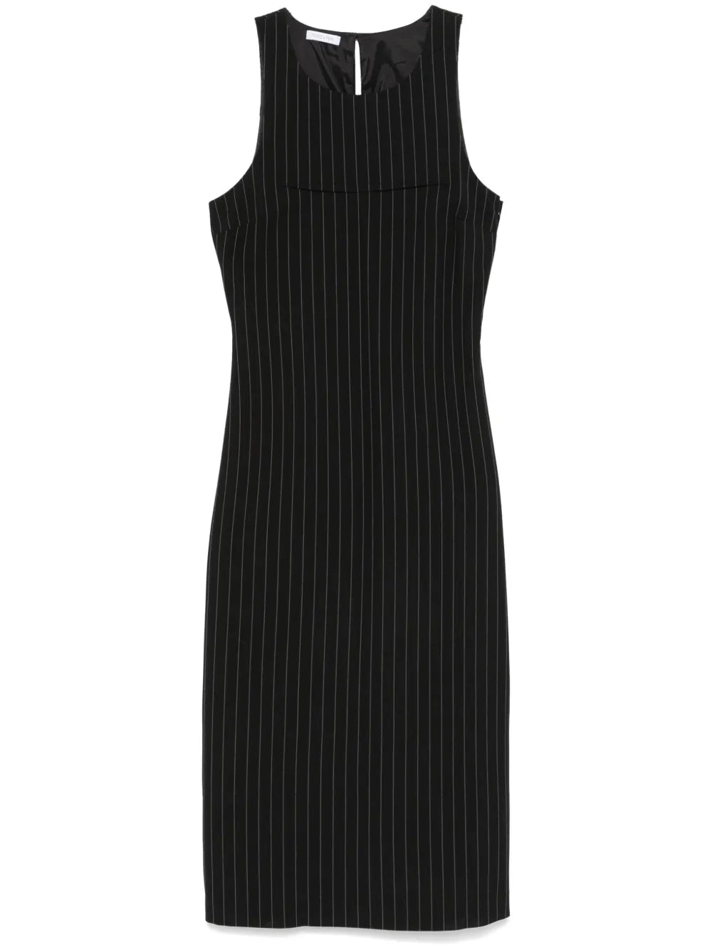 Pinstriped Crew-Neck Midi Dress