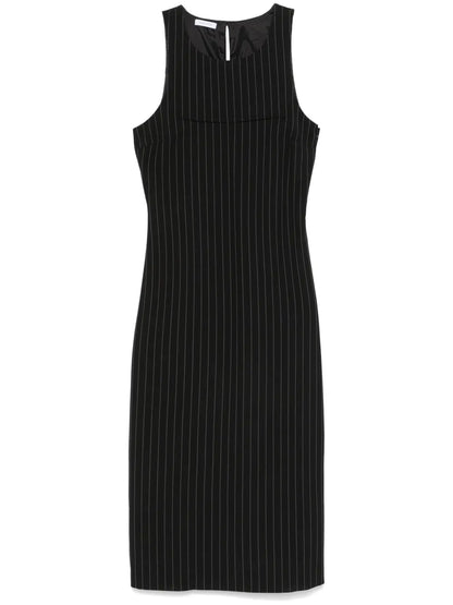 Pinstriped Crew-Neck Midi Dress