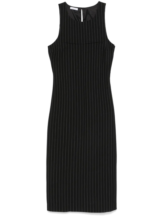 Pinstriped Crew-Neck Midi Dress