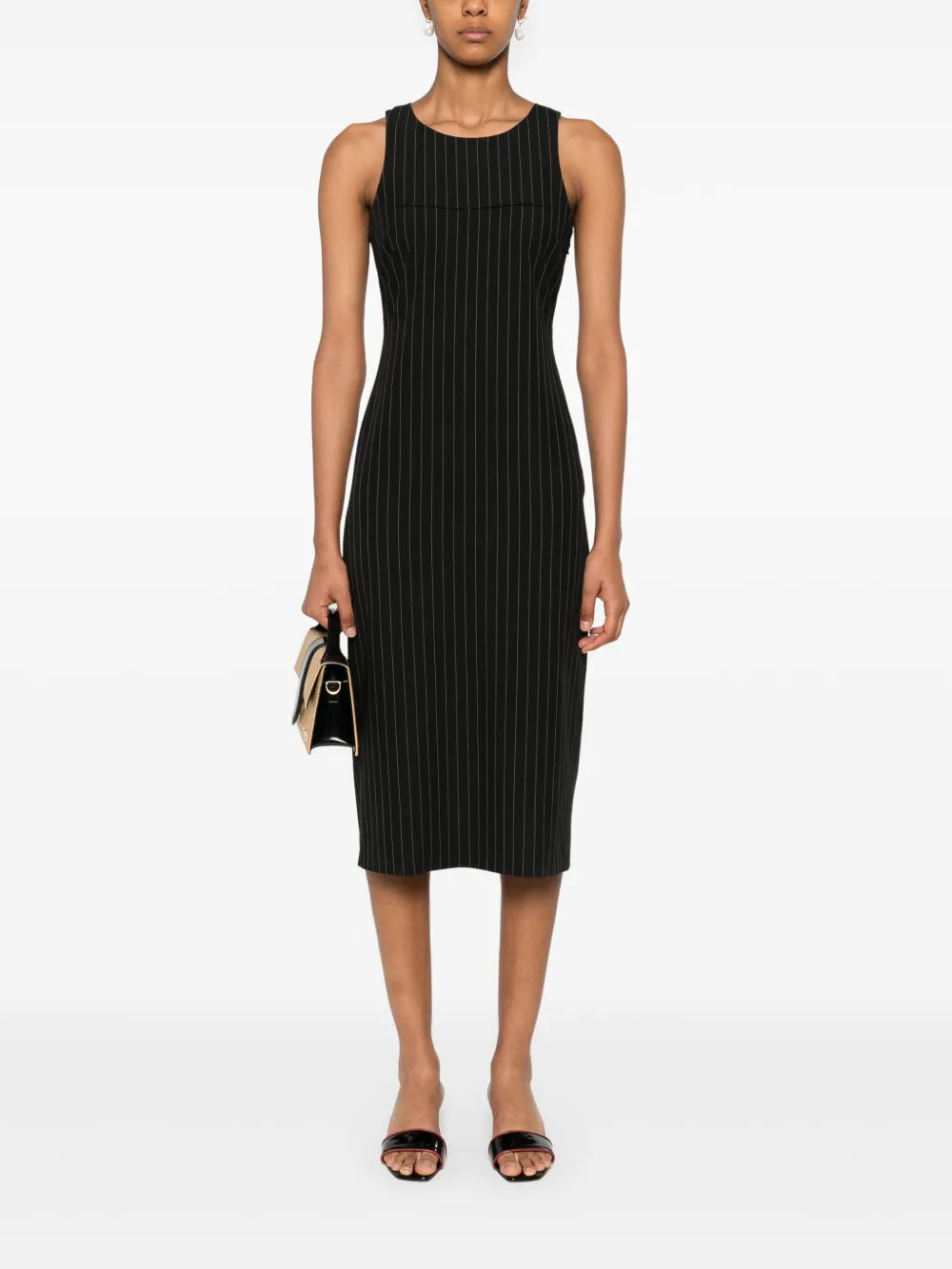 Pinstriped Crew-Neck Midi Dress