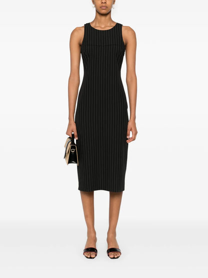 Pinstriped Crew-Neck Midi Dress