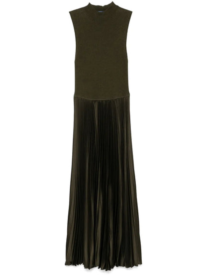 Pleated High-Neck Midi Dress