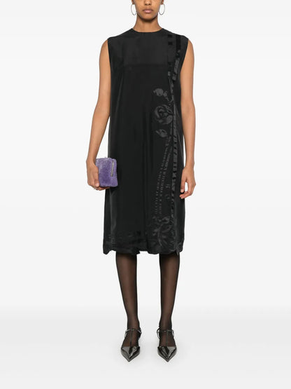 Floral-Appliqué Midi Dress