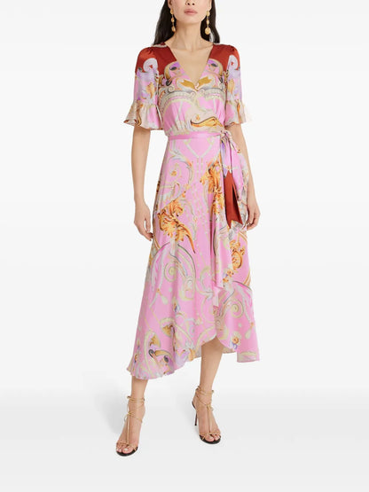 Carline-Print Wrap Dress