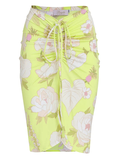 Draped Floral-Print Skirt