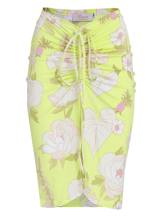 Draped Floral-Print Skirt