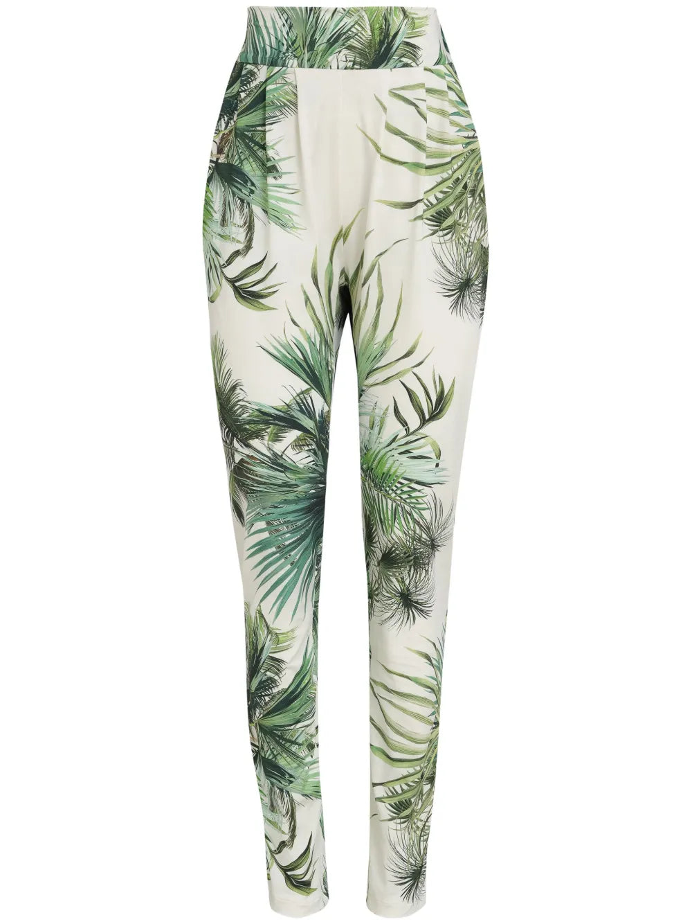 Leaf-Print High-Waisted Trousers