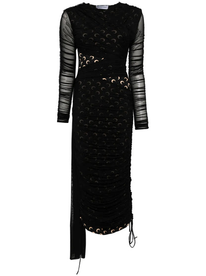 Crescent-Moon-Print Draped Dress