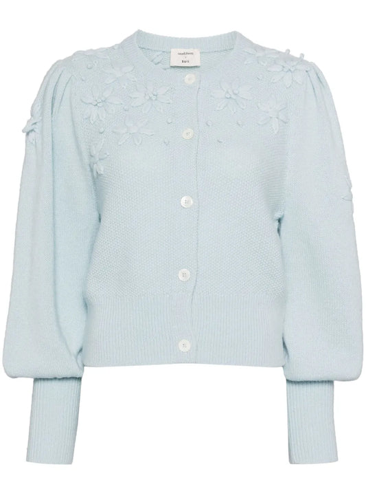 Floral-Embroidered Cardigan