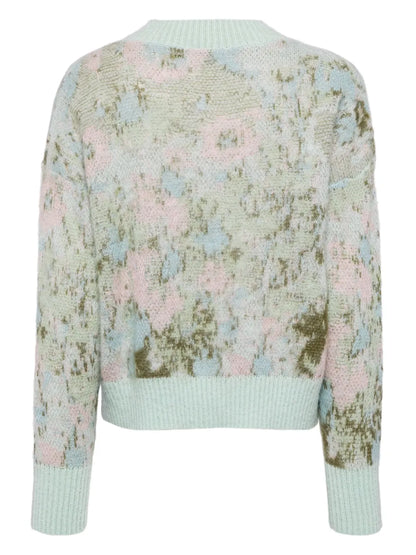 Floral-Intarsia-Knitted Cardigan