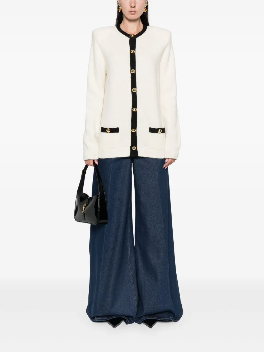 Contrasting-Trim Cardigan