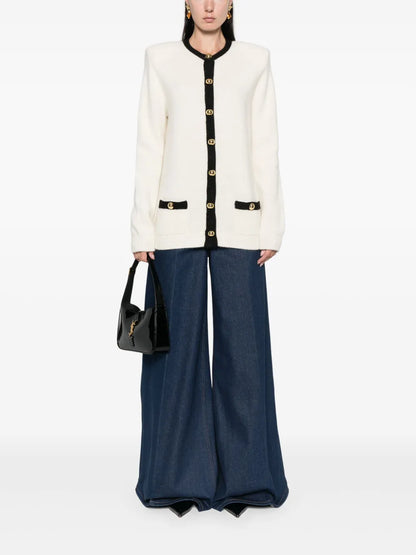 Contrasting-Trim Cardigan