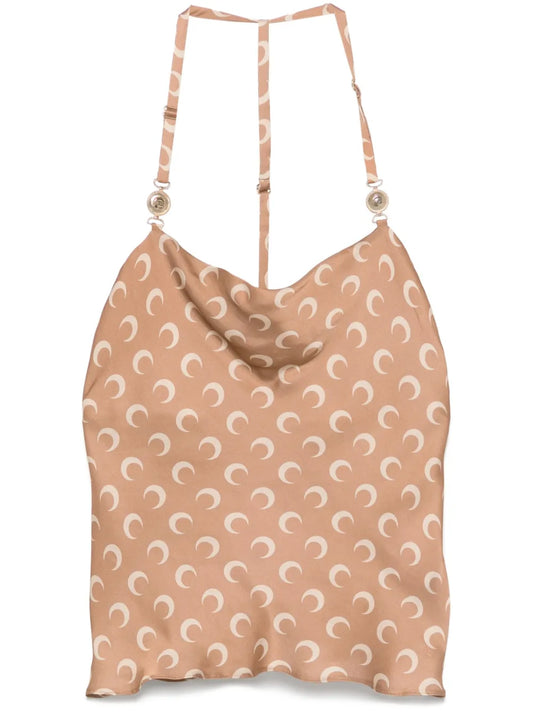 Crescent Moon-Print Satin Top