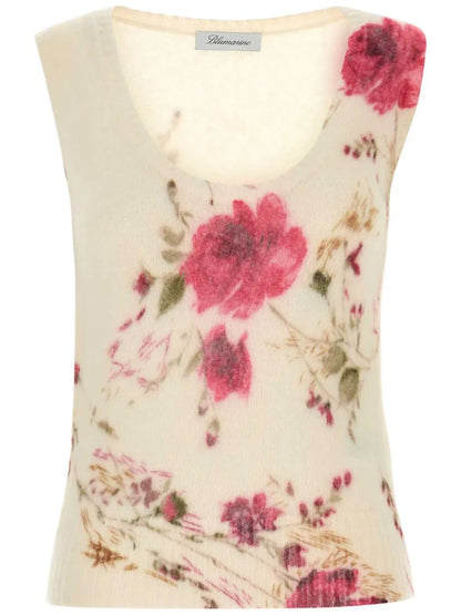 Rose-Print Knitted Tank Top