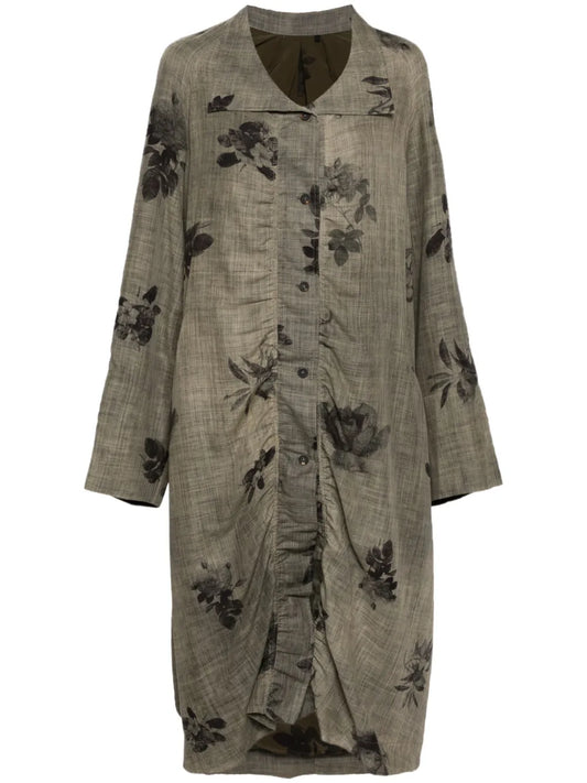 Stand-Collar Back-Pleated Coat
