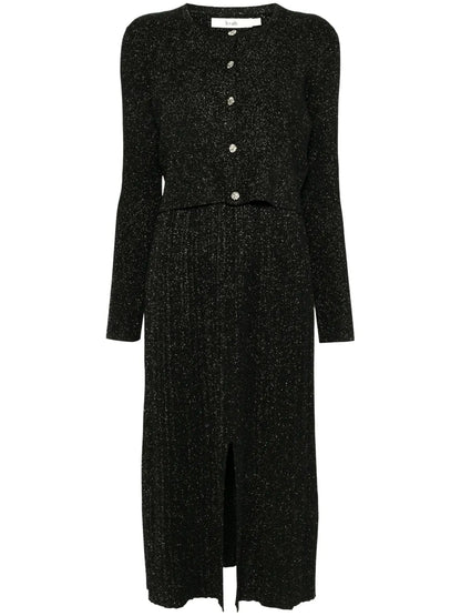 Button-Up Glitter Cardigan Dress Set