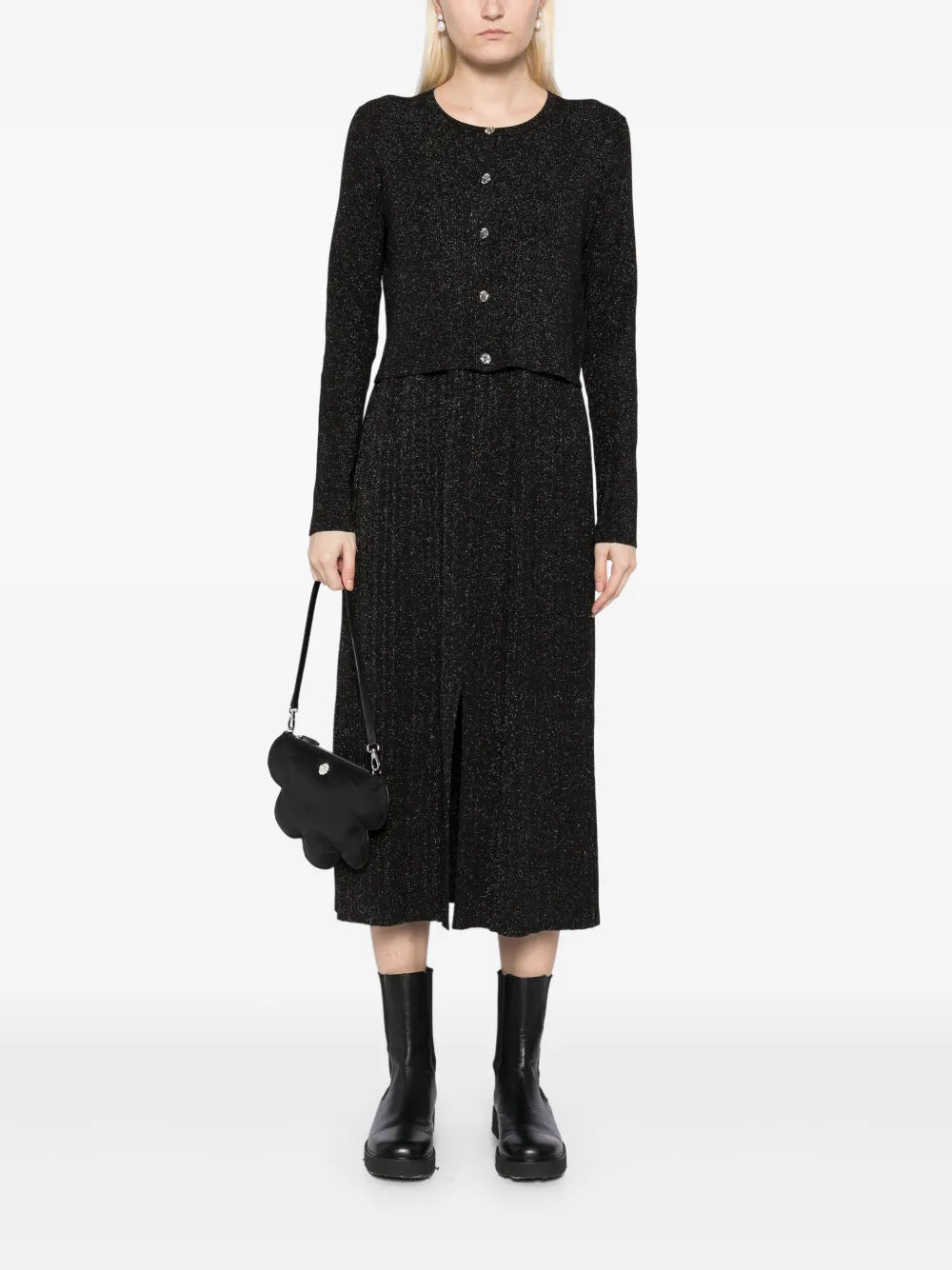 Button-Up Glitter Cardigan Dress Set