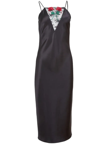 Vampire Rose Embroidered Slip Dress