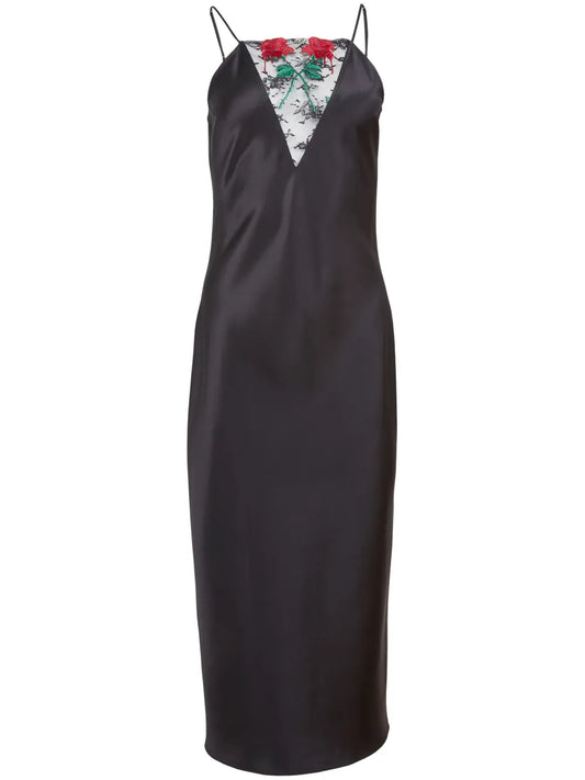 Vampire Rose Embroidered Slip Dress