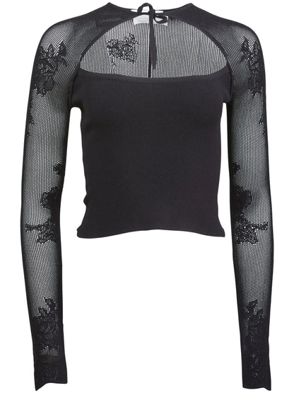 Pointelle-Knit Decollette Top