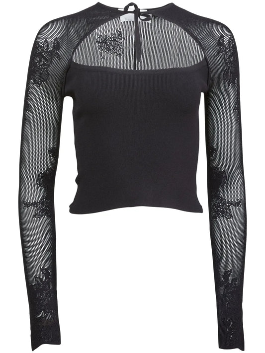 Pointelle-Knit Decollette Top