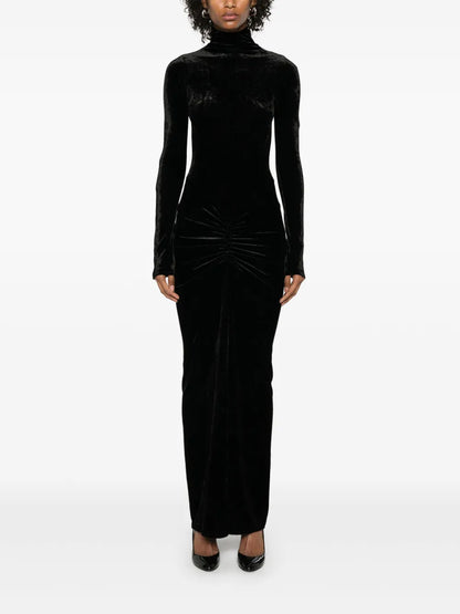 Velvet Draped Maxi Dress