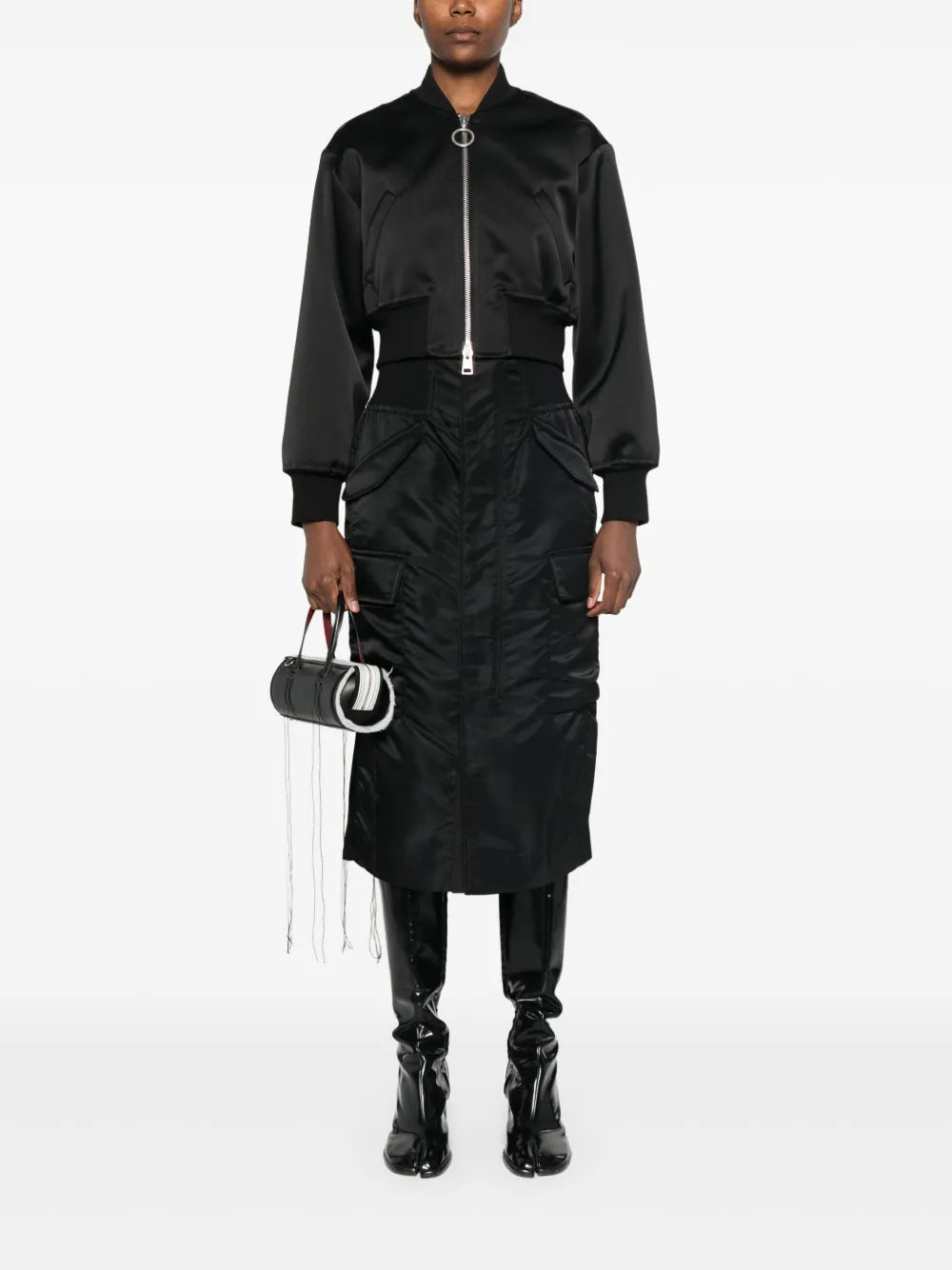 Ribbed-Waistband Cargo Skirt