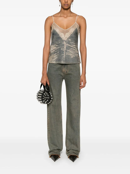 Distressed-Denim Tank Top