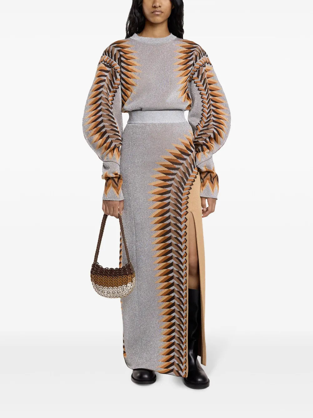 Lurex-Jacquard Long Skirt