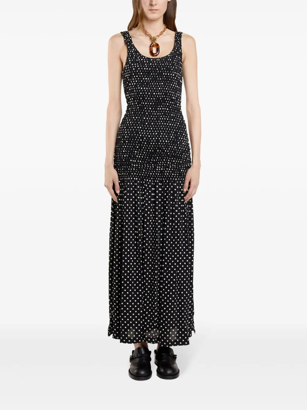 Polka-Dot Crepe Long Dress