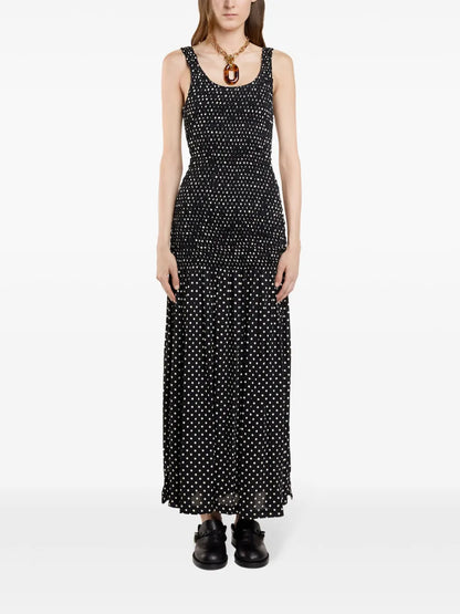 Polka-Dot Crepe Long Dress